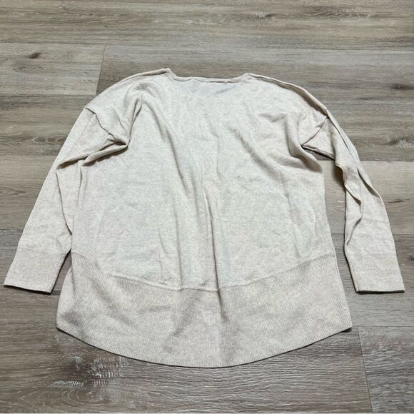 Cynthia Rowley Merino Wool Sweater Size L Oatmeal Beige Heather Pullover Womens - Picture 4 of 6